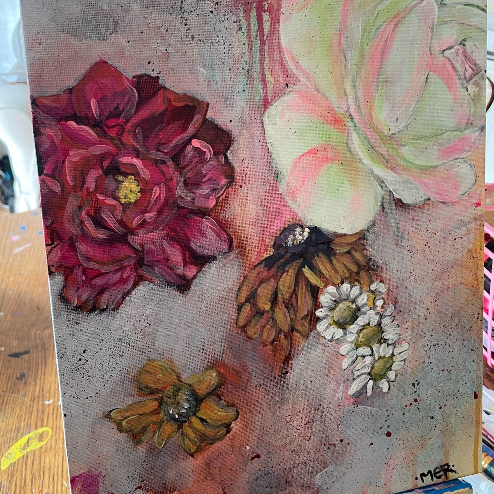 Original Floral Canvas Art by MER